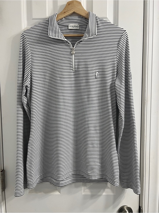 Golfino Tops - Golfino Quarter-Zip Pullover in Navy and White-Size 12